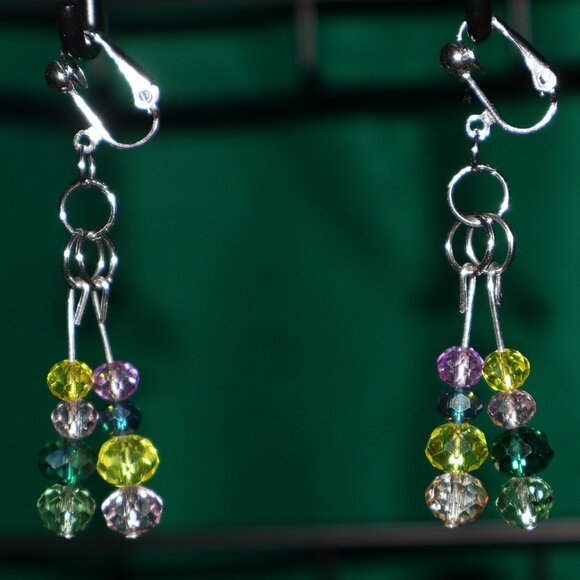 Handmade Jewelry - Handmade Clip-On Earrings - 16 BEAUTIFUL Multi-Color Round Crystal Beads - COJ64